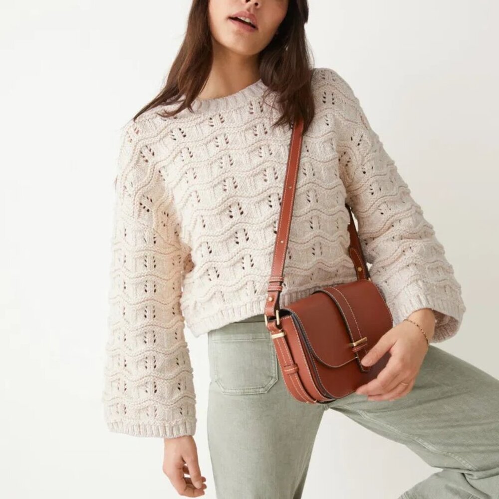 & Other Stories Wavy Knit Oatmeal Cropped Sweater